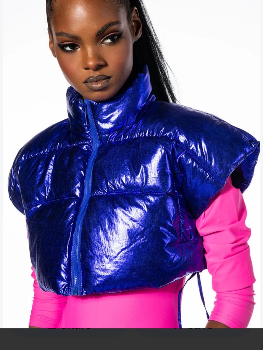 Metallic Cropped Puffer Vest in purple  - Women